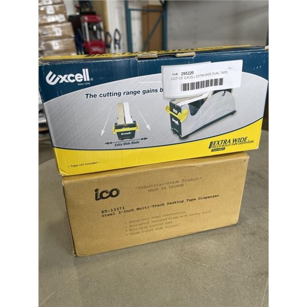 LOT OF EXCELL EXTRA WIDE DUAL TAPE DISPENSER AND ICO STEEL 3 INCH MULTI TRACK TAPE DISPENSER