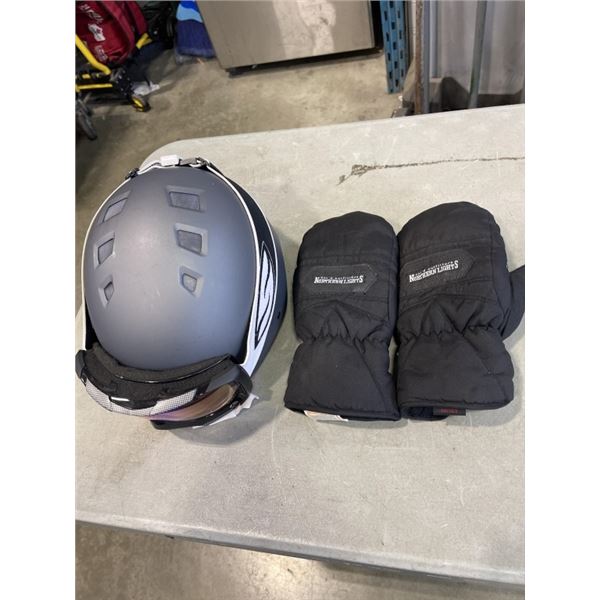 SKI HELMET, GOGGLES, AND GLOVES