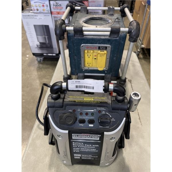 BOSCH POWER OUTLET BOX AND MOTORMASTER BATTERY BOOSTER W/ AIR COMPRESSOR