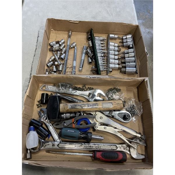 2 TRAYS OF SOCKET AND BIT SETS, HAND TOOLS ETC