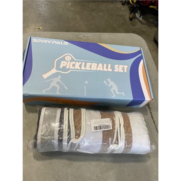 NEW PICKLE BALL SET AND HAMMOCK CHAIR