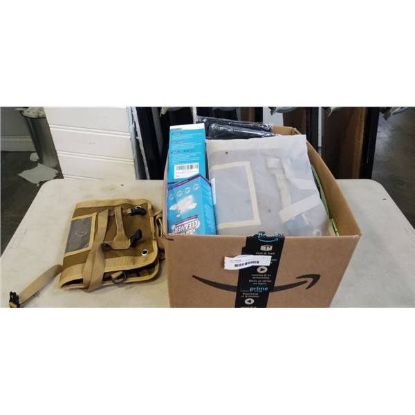 CASE OF NEW CANVAS ROLL UP ORGANIZERS, MESH NETTING FOR SCREENS, SHOE CLEANER KITS ETC