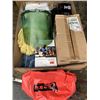 Image 1 : BOX OF WORK GLOVES, FACESHIELD, EARMUFFS, KEVLAR SLEEVES, SAFETY GLASSES AND MORE ALL NEW