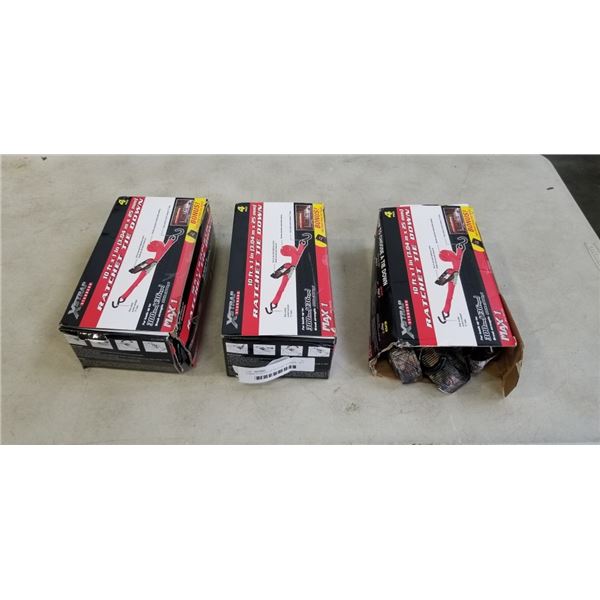 3 NEW 4 PACKS OF RATCHET STRAPS, 10FT X 1 INCH