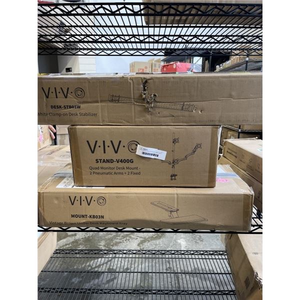 VIVO UNDER DESK KEYBOARD TRAY WITH VIVO STABILIZER DESK MOUNT AND VIVO PNUEMATIC QUAD DESK MOUNT