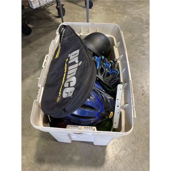 ASSORTED SPORTING GOODS INLCUDING BIKE HELMETS, PUMPS, ACCESSORIES AND PRINCE TENNIS RACQUET