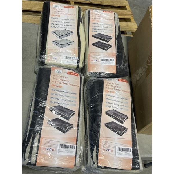 4 NEW 16 PAIR SHOE AND BOOT ORGANIZERS