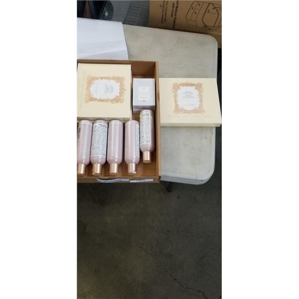 LOT OF 3 ANTI WRINKLE FACIAL MASK SETS 2 SOPTHING REAPAIRING SERUM AND 5 BOTTLES OF SHOWER OIL