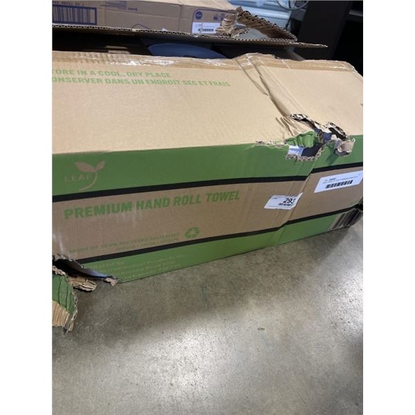 NEW CASE OF LEAF PREMIUM HAND ROLL TOWELS, WHITE 1 PLY, 6 ROLLS PER CASE