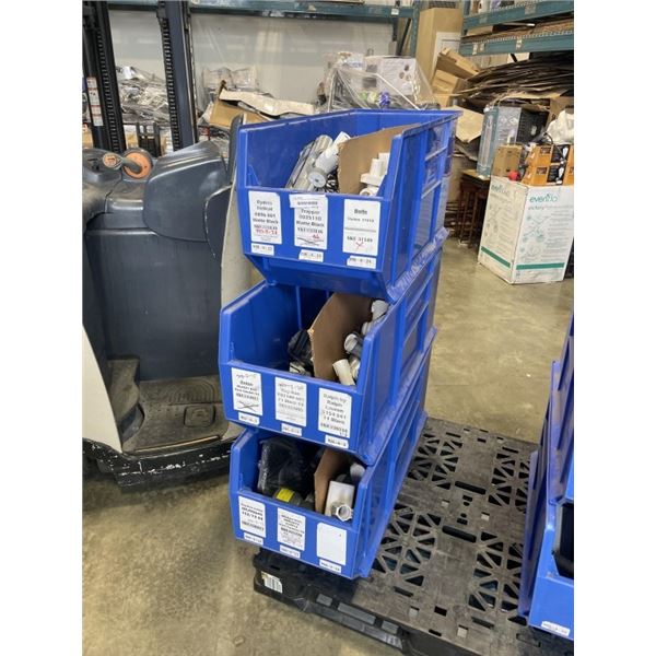 3 LARGE QUANTUM STACKING STOIRAGE BINS FULL OIF TINECO VACUUM PARTS AND ACCESSORIES, CHARGERS, STAND