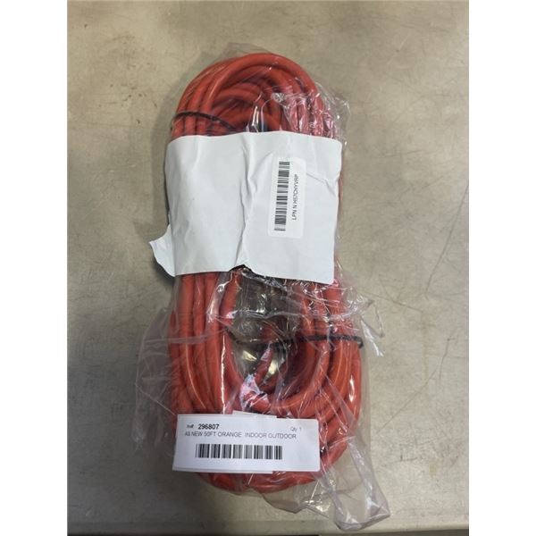 AS NEW 50FT ORANGE  INDOOR OUTDOOR HEAVY DUTY LIGHTED 3 WIRE GROUNDED EXTENSION CORD 14AWG