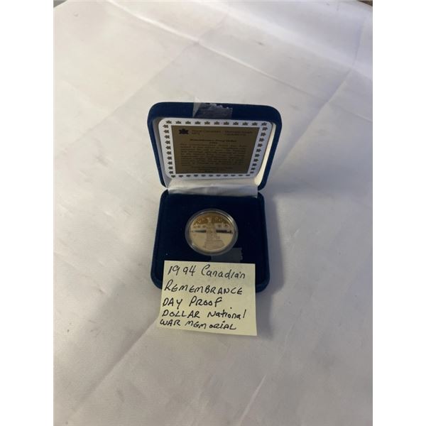 1994 CANADIAN REMEMBRANCE DAY PROOF DOLLAR NATIONAL WAR MEMORIAL