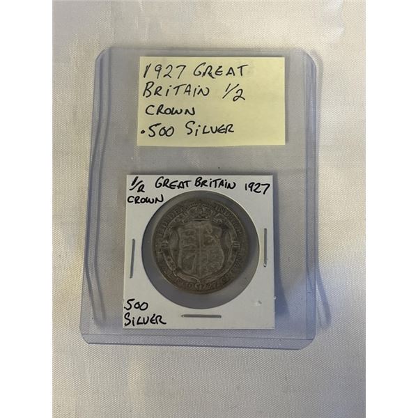 1927 GREAT BRITAIN 1/2 CROWN .500 SILVER RARE