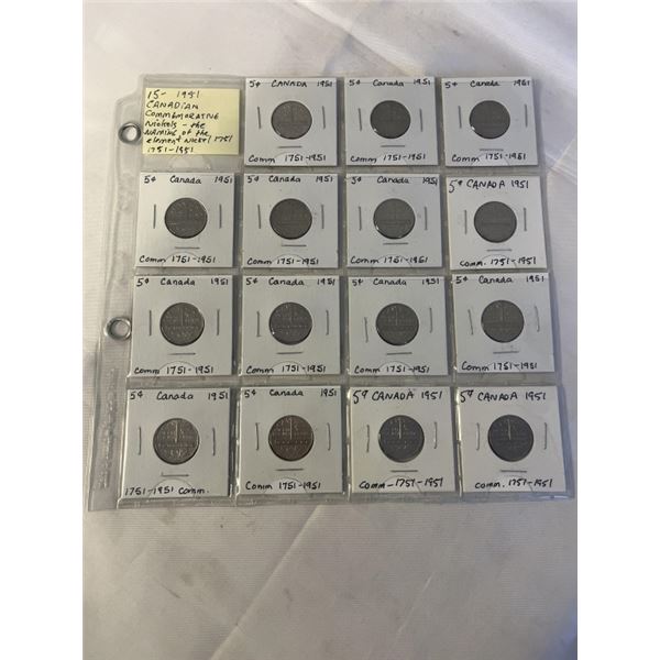 15 - 1951 CANADIAN COMMEMORATIVE NICKELS, THE NAMING OF THE ELEMENT NICKEL 1751-1951