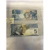 Image 1 : 2 - 2006 CANADIAN $5 BILLS IN SEQUENCE W/ JENKINS AND MARK CARNEY SIGNATURE