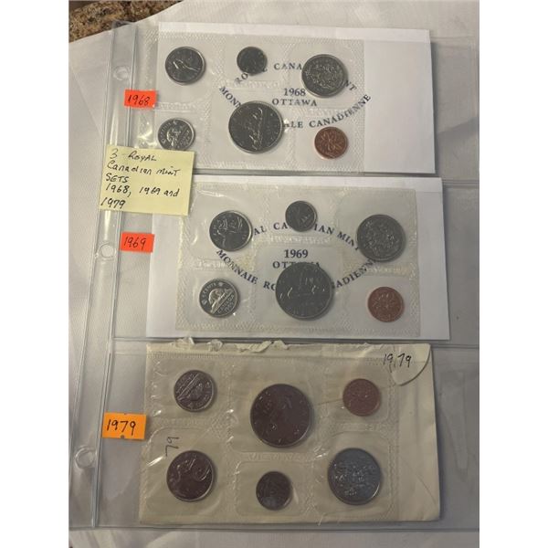 3 ROYAL CANADIAN MINT SETS 1968, 1969, 1979