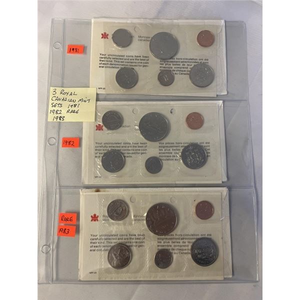 3 ROYAL CANADIAN MINT 1981, 1982, RARE 1983