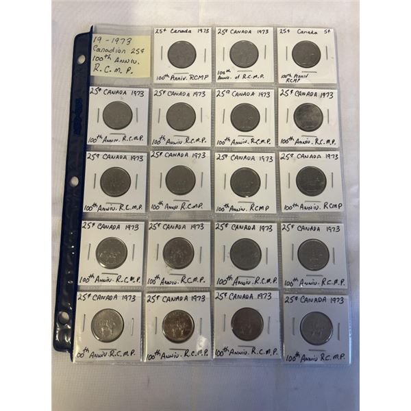 19 - 1973 CANADIAN 25 CENT COINS, 100TH ANNIVERSARY OF RCMP