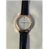 Image 3 : NEW GOLD PLATED W/ STAINLESS STEEL BACK QUARTZ WATCH, WORKING, BLACK LEATHER BRACELET