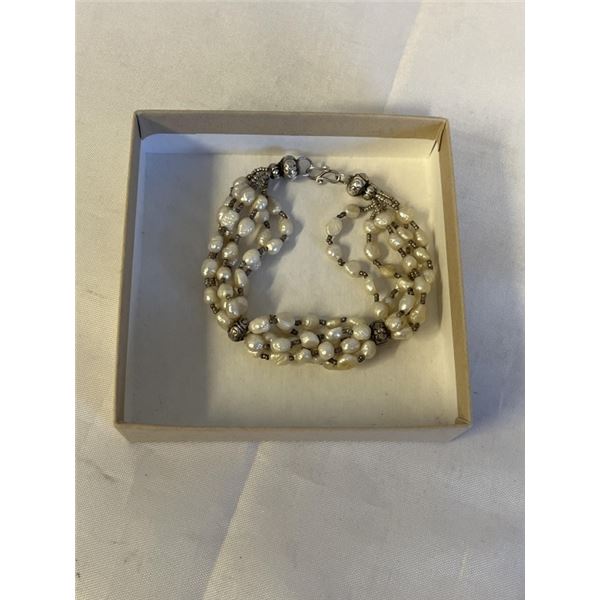 VINTAGE HAND CRAFTED STERLING SILVER 6 STRANDS GENUINE PEARLS BRACELET