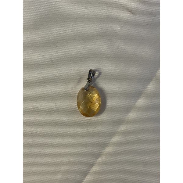 DAINTY STERLING SILVER W/ GOLDEN TOPAZ QUARTZ STONE PENDANT MARKED 925