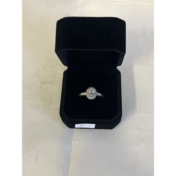 925 STERLING SILVER MICHAEL HILL RING, SET W/ POSSIBLE AQUAMARINE STONE, SIGNED, SIZE 7