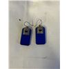 Image 1 : PAIR OF STERLING SILVER W/ BLUE ART GLASS DANGLE EARRINGS, MARKED 925
