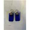 Image 2 : PAIR OF STERLING SILVER W/ BLUE ART GLASS DANGLE EARRINGS, MARKED 925