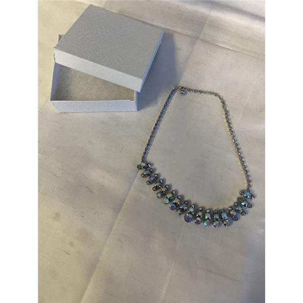 VINTAGE AURORA BOREALIS RHINESTONES CHOKER NECKLACE, POSSIBLE SWAROVSKI, MARKED W/ SWAN 14-16" LENGT