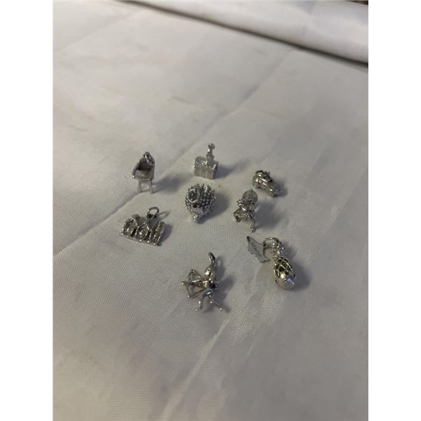 8 SOLID STERLING SILVER CHARMS, IN GOOD CONDITION, TOTAL WEIGHT 20G