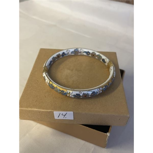 ANTIQUE GOLD CLOISONNE HINGED BANGLE, 2 3/4" DIAMETER