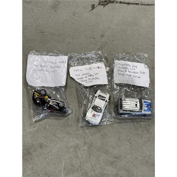 3 VINTAGE TOY CARS. 1988 MATTEL HOT WHEELS WHITE RALLY CAR SHELL MICHELIN VALEO  AND 1999 MATCHBOX M