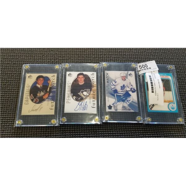 3 REPRINTED HOCKEY CARDS, ALEXANDER OVECHKIN, SIDNEY CROSBY, AND AUSTON MATTHEWS, PLUS UNAUTHENTIC W