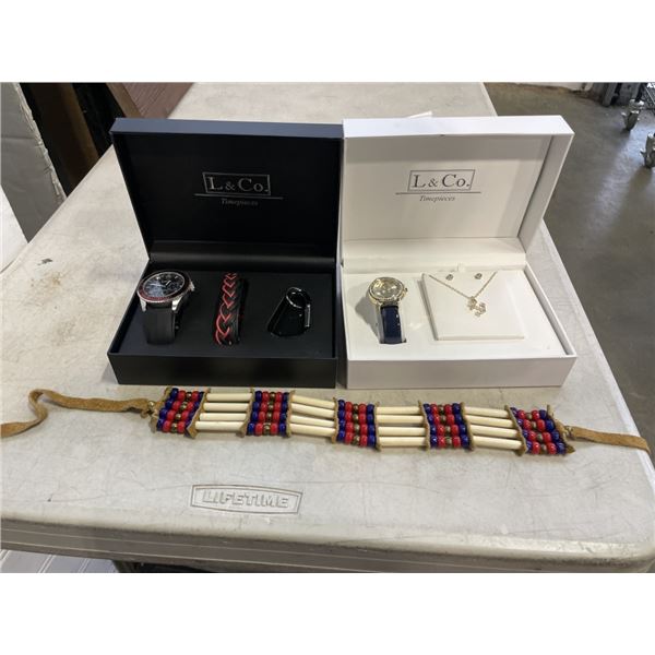 2 NEW WATCH AND BRACELET SETS AND BEADED BRACELET