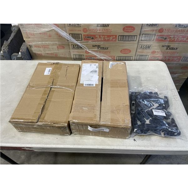 2 NEW BOXES OF BABY HANGERS AND BAG OF NEW CLIPS