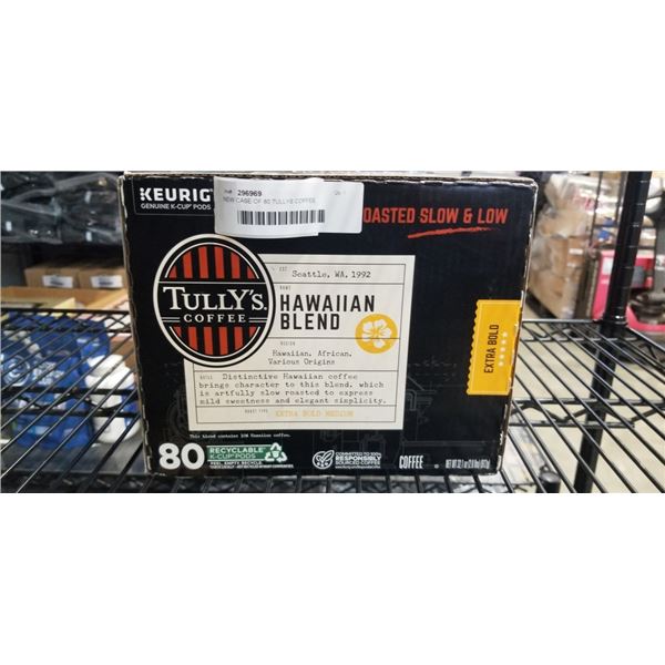 NEW CASE OF 80 TULLYS COFFEE HAWAIIAN BLEND KEURIG PODS