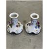 Image 2 : 2 VINTAGE DRESDAN HAND PAINTED PORCELAIN CANDLE STICKS AND ANTIQUE AMERICAN BRILLIANT PERIOD CUT CRY