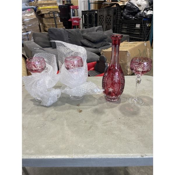 VINTAGE NACHTMANN CRYSTAL DECANTER AND NACHTMANN BLEIKRISTALL ROSE GRAPES FLORAL CUT TO CLEAR WINE G