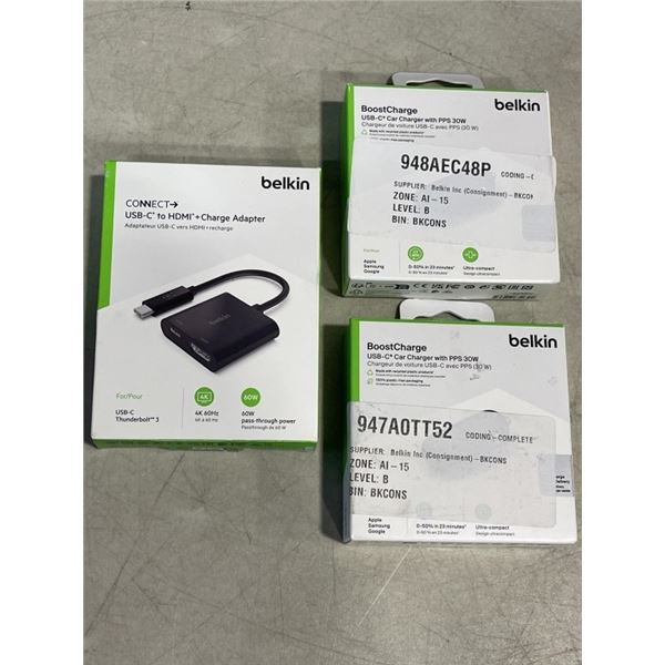 2 BELKIN USB-C CAR CHARGER WITH PPS 30W, AND BELKIN CONNECT USB-C TO HDMI + CHARGE ADAPTER