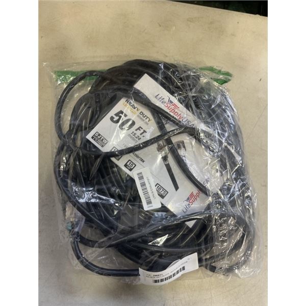 AS NEW 50FT BLACK  INDOOR OUTDOOR HEAVY DUTY LIGHTED 3 WIRE GROUNDED EXTENSION CORD 14AWG