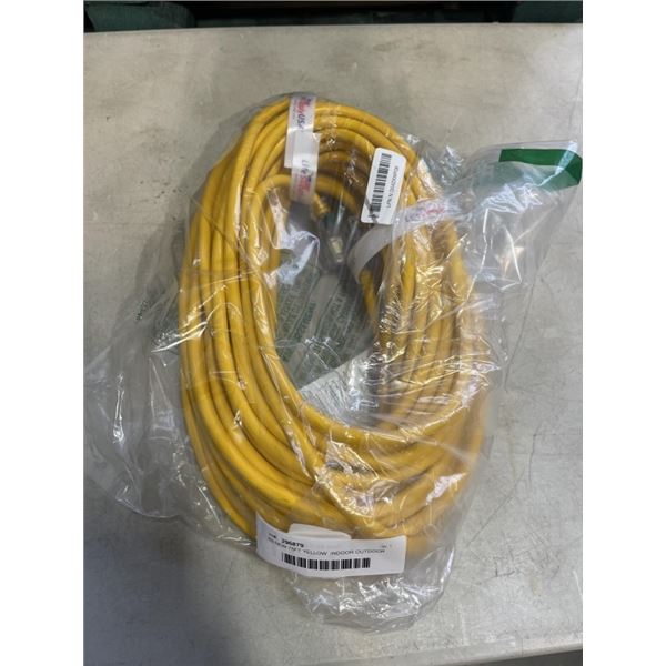 AS NEW 75FT YELLOW  INDOOR OUTDOOR HEAVY DUTY LIGHTED 3 WIRE GROUNDED EXTENSION CORD 14AWG
