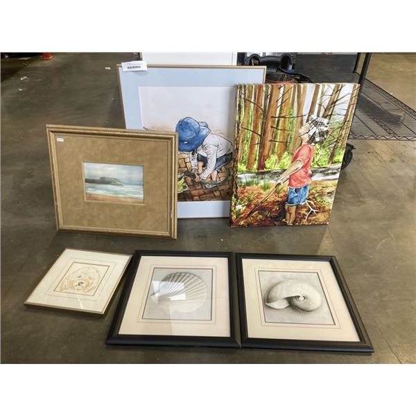 LOT OF FRAMED ART AND CANVAS PRINTS AND 1 SIGNED  WATERCOLOUR