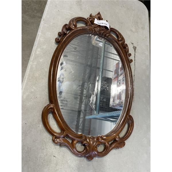 VINTAGE WOOD FRAMED WALL MIRROR