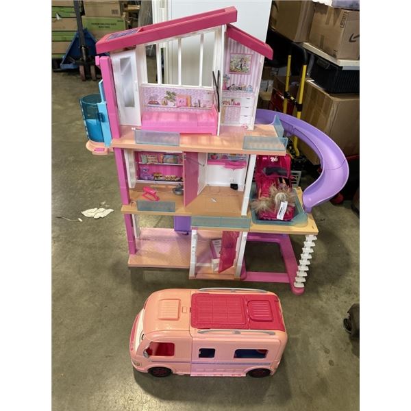 HUGE BARBIE DREAM DOLLHOUSE WITH PARTY BUS AND CORVETTE