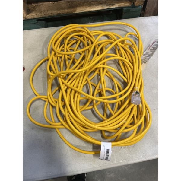 AS NEW 75FT YELLOW  INDOOR OUTDOOR HEAVY DUTY LIGHTED 3 WIRE GROUNDED EXTENSION CORD 16AWG