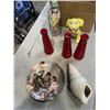 Image 4 : 4 BOXES OF ASSORTED POTTERY AND GLASS WARE, CANDLE HOLDERS, FIGURES, ETC