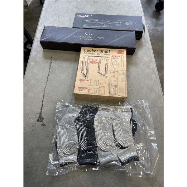 NEW HAIR STRAIGHTENER AND CURLING, LOCKER SHELF AND PACK OF KIDS SOCKS