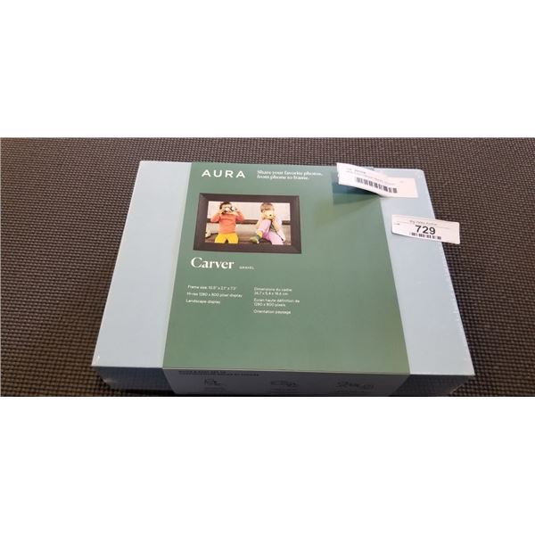 NEW AURA CARVER GRAVEL 10 INCH DIGITAL PHOTO FRAME, HI-RES DISPLAY, PHONE TO SCREEN EASY SET UP, WIF