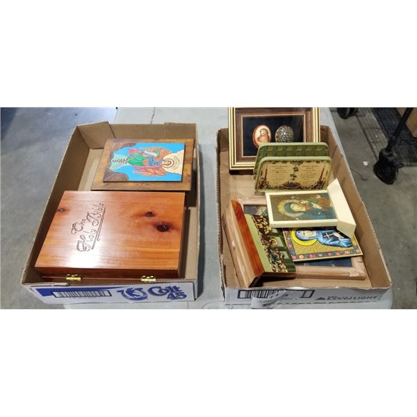 2 TRAYS OF VINTAGE RELIGIOUS COLLECTIBLES