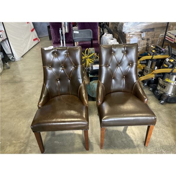 2 BUTTON BACK LEATHER DINING CHAIRS